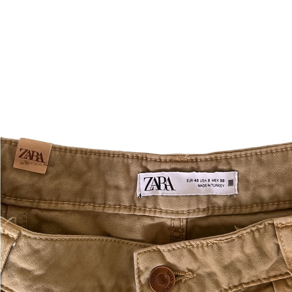 Zara Pleated Tapered High Waist Khaki Pants Size 8 - Picture 3 of 4